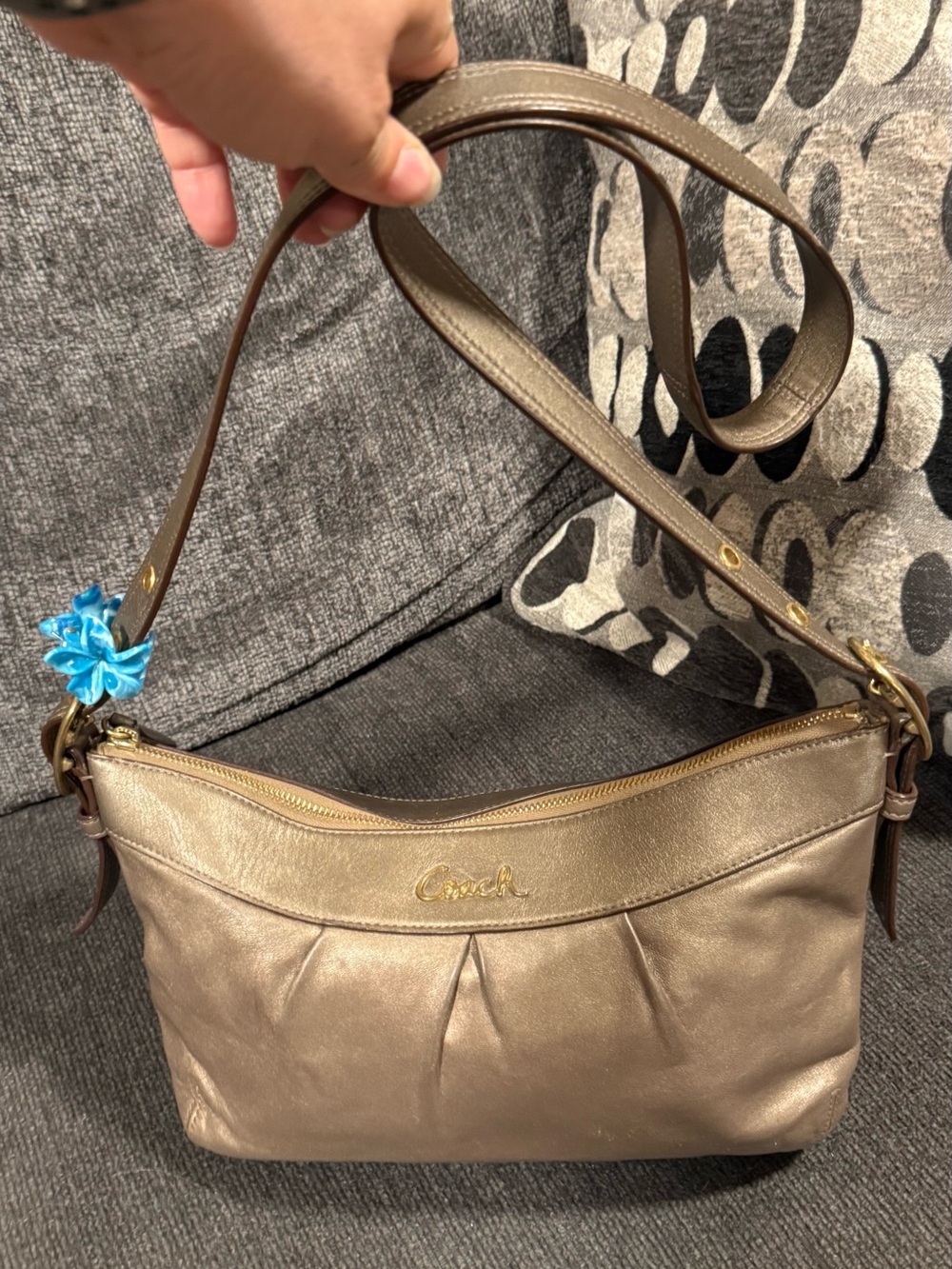 Coach Metallic Taupe Shoulder Bag with Gold Logo